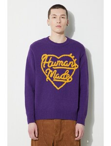 Human Made pulover de lana Low Gauge Knit Sweater barbati, culoarea violet, HM27CS038