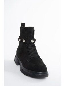 Fox Shoes Black Suede Women's Daily Boots With Stones