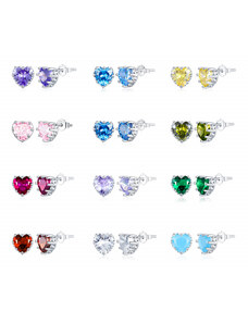 ArgintBoutique Cercei tip Inimă Strălucitoare în 12 culori, cristale colorate de zirconiu | Cercei din argint 925 Arg414C