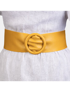 Shopika Curea galben solar din piele naturala cu latime de 7 cm, catarama rotunda imbracata in piele