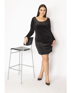 Şans Women's Plus Size Black Glittery Evening Dress