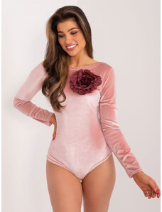 Fashionhunters Light pink velvet bodysuit with flower