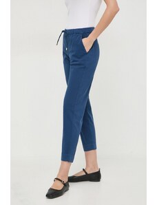 Max Mara Leisure pantaloni femei, culoarea bleumarin, drept, high waist 2416130000000