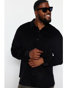 Trendyol Black Regular Fit Single Pocket Velvet Plus Size Shirt