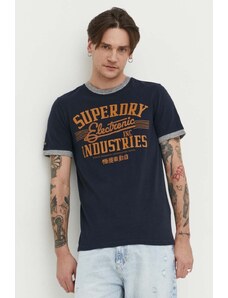 Superdry tricou din bumbac barbati, culoarea albastru marin, cu imprimeu