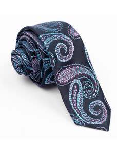 GAMA Cravata ingusta cu imprimeu paisley mov si albastru