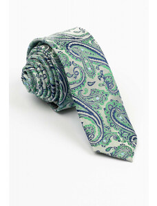 GAMA Cravata ingusta cu imprimeu paisley albastru si verde