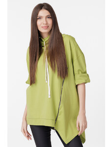 Shopika Bluza tunica cu colt, guler inalt si fermoar oblic, verde