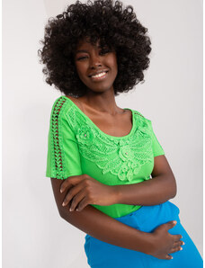 Fashionhunters Light green blouse with lace and appliqué