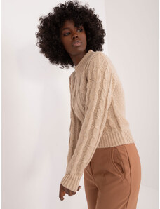 Fashionhunters Beige short sweater with cables from MAYFLIES