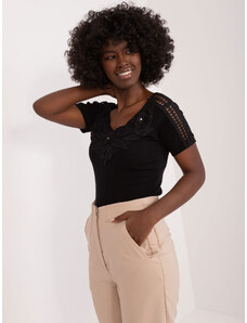 Fashionhunters Black blouse with lace at the neckline