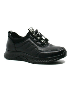 Pantofi sport dama Formazione, negri, din piele naturala cu insertii textile FNX1133