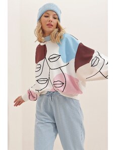 Trend Alaçatı Stili Women's Coffee Crew Neck Digital Printed Sweatshirt