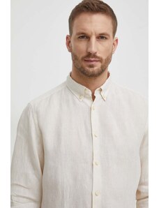 BOSS cămașă de in culoarea bej, cu guler button-down, regular 50513849