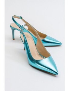 LuviShoes Sleet Women's Turquoise Metallic Heeled Shoes.