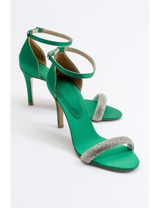 LuviShoes Siesta Women's Green Satin Heeled Shoes
