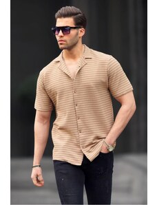 Madmext Men's Camel Striped Short Sleeve Shirt 6703