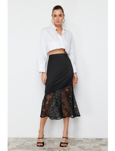 Trendyol Black Lace Detailed Satin Skirt