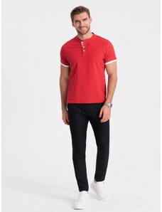 Ombre Clothing Men's collarless polo shirt - red V2 OM-TSCT-0156