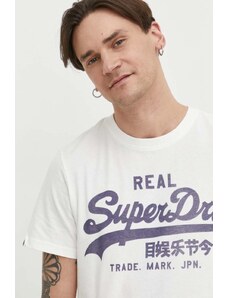 Superdry tricou din bumbac barbati, culoarea alb, modelator