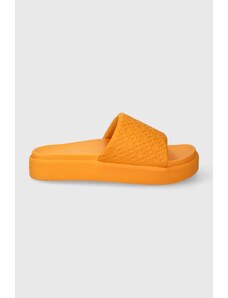 Tommy Hilfiger papuci TH PLATFORM POOL SLIDE femei, culoarea portocaliu, cu platforma, FW0FW07855