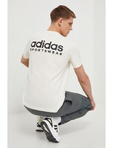 adidas tricou din bumbac bărbați, culoarea bej, cu imprimeu IX4454