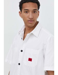 HUGO cămașă din bumbac bărbați, culoarea alb, cu guler clasic, relaxed 50495912