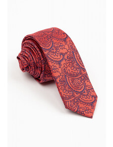 GAMA Cravata ingusta rosie cu imprimeu bleumarin
