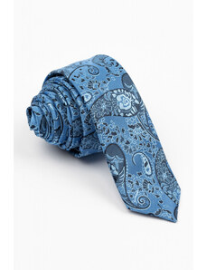 GAMA Cravata ingusta albastra cu imprimeu floral