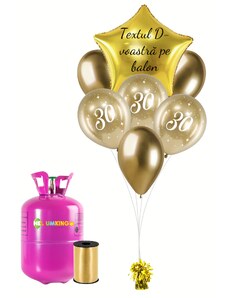 Set personalizat de petrecere auriu cu heliu - a 30-a aniversare 19 buc