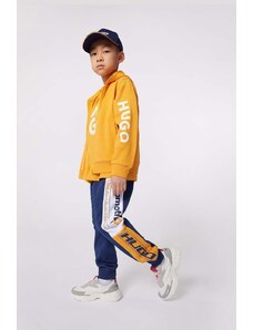 HUGO bluza copii culoarea portocaliu, cu glugă, cu imprimeu