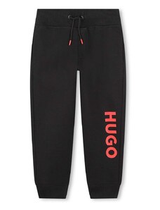 HUGO pantaloni de trening pentru copii culoarea negru, cu imprimeu