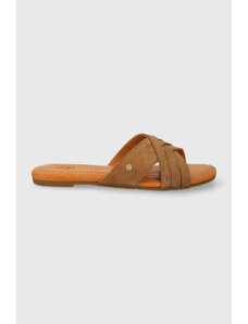 UGG papuci din piele Kenleigh Slide femei, culoarea maro, 1142710