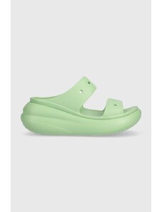 Crocs papuci Classic Crush Sandal femei, culoarea verde, cu platformă 207521