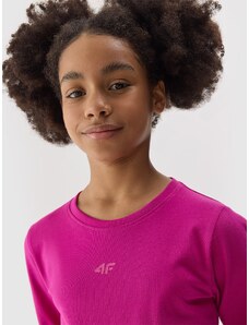 4F Tricou regular cu mânecă lungă unicolor pentru fete - roz - 122