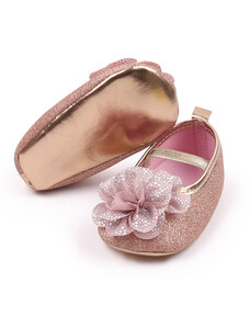 SuperBebeShop Pantofiori aurii cu floricica roz pudra