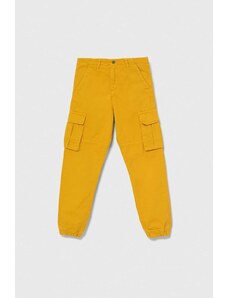 Guess pantaloni de bumbac pentru copii culoarea galben, neted