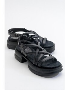 LuviShoes Senza Women's Black Skin Genuine Leather Sandals