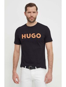 HUGO tricou din bumbac bărbați, culoarea negru, cu imprimeu 50513309