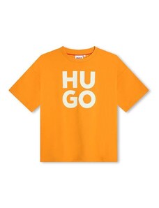 HUGO tricou de bumbac pentru copii culoarea portocaliu, cu imprimeu