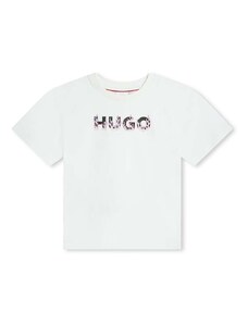 HUGO tricou de bumbac pentru copii culoarea alb