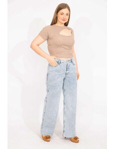 Şans Women's Plus Size Blue Washed Effect 5-Pocket Jeans Trousers