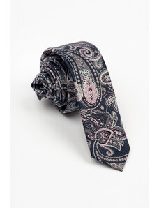GAMA Cravata ingusta bleumarin cu imprimeu floral roz