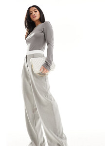 4th & Reckless Petite exclusive tailored boxer waist detail wide leg trousers in grey