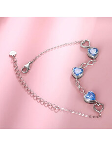 Bratara Model Infinit si Inimioare din argint 925 Tanzanit Heart, Brățară minimalistă, casual, pentru femei, Turcoaz arg415G
