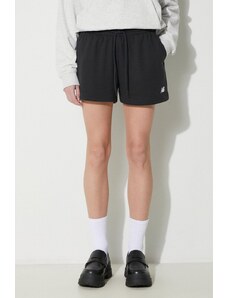 New Balance pantaloni scurti French Terry Short femei, culoarea negru, neted, high waist, WS41500BK