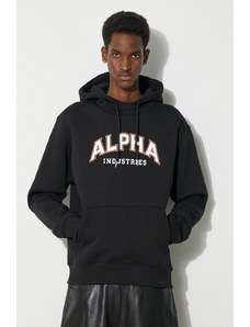 Alpha Industries bluza College Hoody barbati, culoarea negru, cu glugă, cu imprimeu, 146331