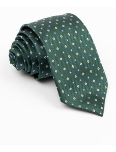 GAMA Cravata verde cu imprimeu geometric alb si albastru