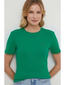 Tommy Hilfiger tricou din bumbac femei, culoarea verde WW0WW40587