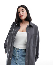 ASOS Curve ASOS DESIGN Curve oversized twill jacket in charcoal-Grey